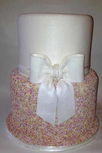 Wedding cake with sprinkles and bow!  - Cake by Littlebscakeco