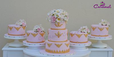 Gold and Pink Love Cakes - Cake by Caramel Doha