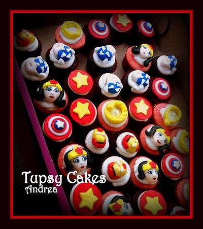iron man C. america  and wonder woman cupcakes  - Cake by tupsy cakes