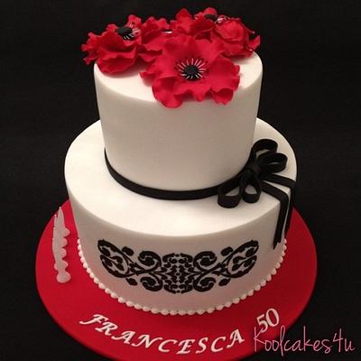Big red flowers and black stencil cake - Cake by Jen C
