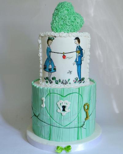 Promise peynet painted cake - Cake by rosa castiello