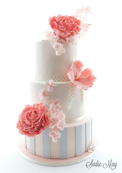 Grey and Coral Wedding Cake  - Cake by Sharon, Sadie May Cakes 