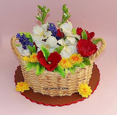 gladiolus, hyacinth, tulip, chrysanthemum for anniversary - Cake by Cake boutique by Krasimira Novacheva