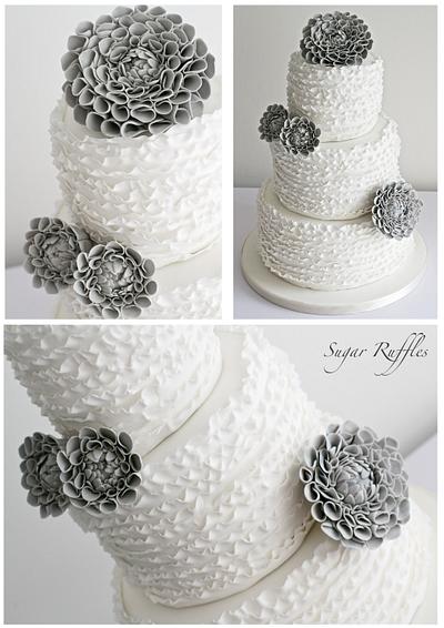 Grey Dahlia Ruffle Wedding Cake - Cake by Sugar Ruffles