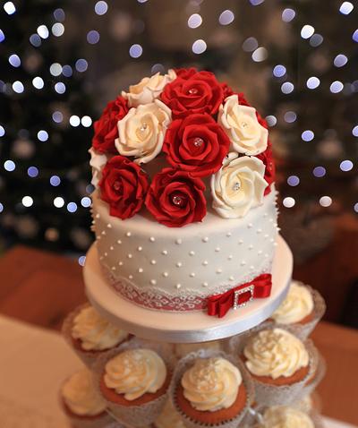 Red & Cream Rose Cake - Cake by Gingers Cupcakes