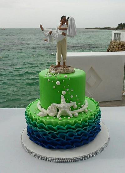 Royal Blue and Lime green Beach theme wedding cake - Cake by sweetmischiefja
