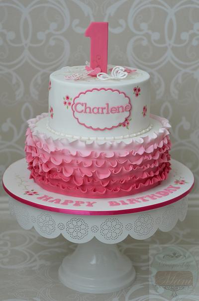 1st Birthday cake with ruffles - Cake by designed by mani