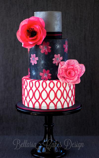Sweet sixteen birthday cake with bright pink wafer paper flowers - Cake by Bellaria Cake Design 