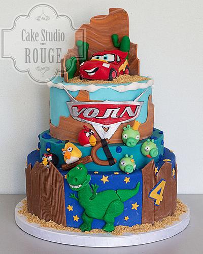 Cars, Angry birds and Toy story T-Rex - Cake by Ceca79