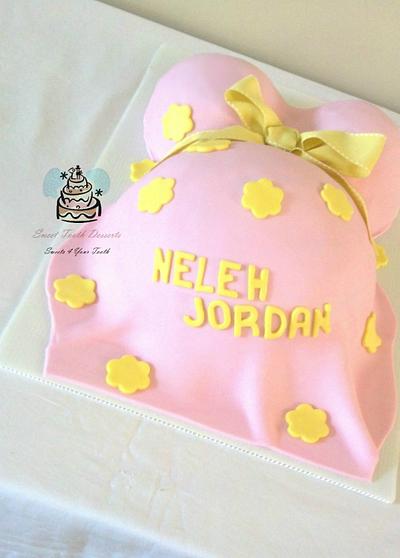 Pink and Yellow Baby Bump Baby Shower Cake - Cake by Carsedra Glass