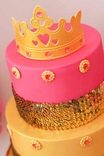 Pink & Gold Princess Dessert Table - Cake by Cupcakes by Amanda
