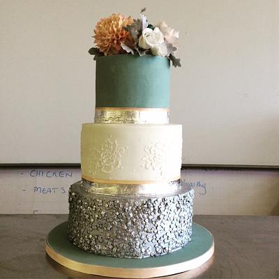 Soft Jade, Peach and Silver Cake - Cake by Toots Sweet