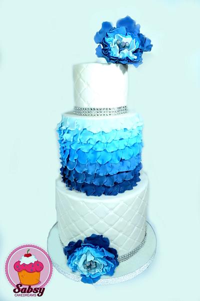 Blue peony ruffle wedding cake - Cake by Sabsy Cake Dreams 