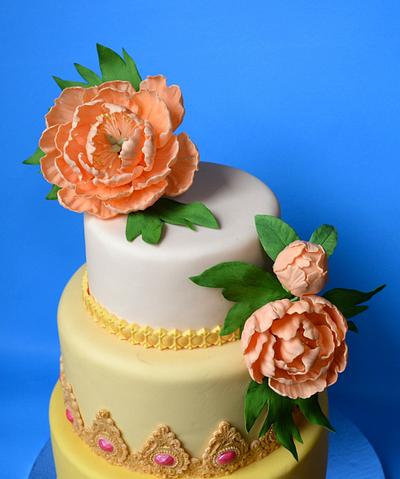 Peach Peony Cake - Cake by Lea's Sugar Flowers