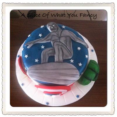 Silver surfer/avengers mash up  - Cake by ASliceOfWhatYouFancy