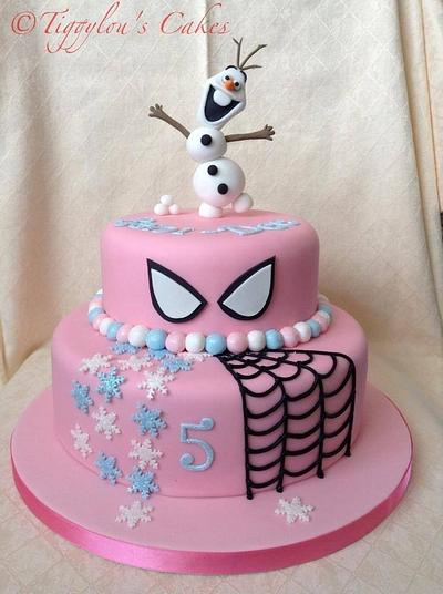 Frozen/Spider-Man mix  - Cake by Tiggylou's cakes 
