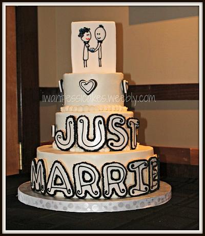 Just Married - black & white wedding cake - Cake by Jessica Chase Avila