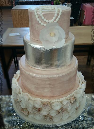 Wafer paper and lustre wedding cake.  - Cake by Divine Bakes