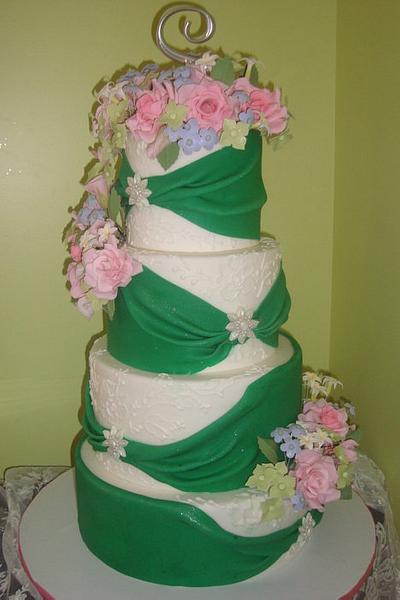 emarald green wedding cake adorned with roses - Cake by Shanika