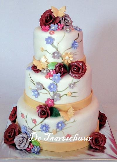 wedding cake blossem, rose - Cake by deborah de jong