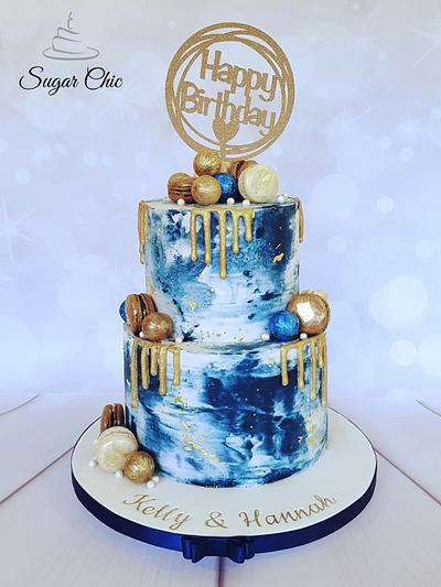 X Navy & Gold Marble Buttercream Cake x - Cake by Sugar Chic