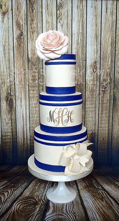 Navy, blush, and gold monogram wedding cake - Cake by Lindsey Krist