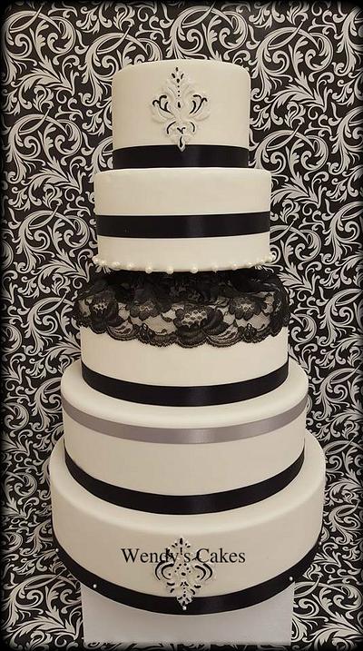 Black, White & Silver Wedding Cake - Cake by Wendy Lynne Begy
