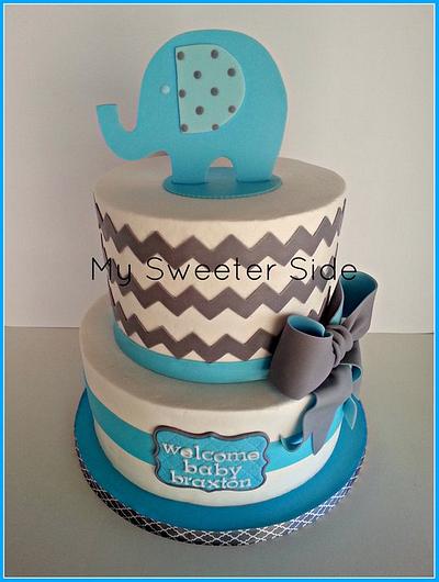 Elephant and Chevron baby shower cake - Cake by Pam from My Sweeter Side