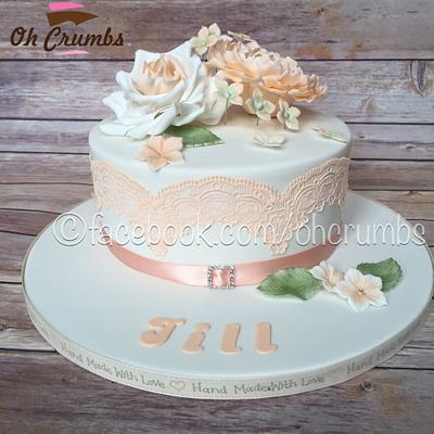 Peach peonies and roses - Cake by Oh Crumbs