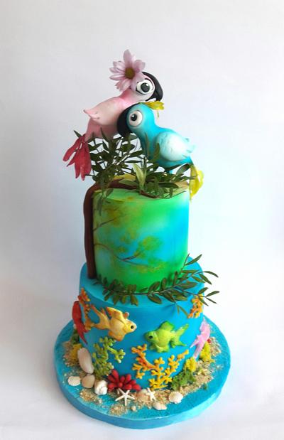 Parrots and fish  - Cake by Mariya Gechekova