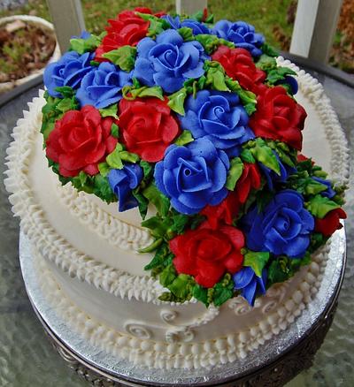 Vibrant Buttercream roses on 2-tier cake - Cake by Nancys Fancys Cakes & Catering (Nancy Goolsby)