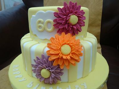 Bright flowers and stripes - Cake by Claire