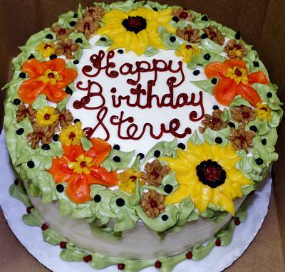 Fall sunflower, mixed floral birthday cake - Cake by Nancys Fancys Cakes & Catering (Nancy Goolsby)