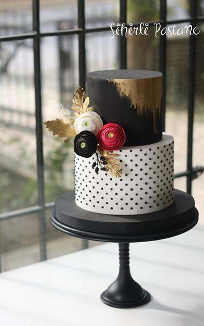 Black White Ranunculus Cake - Cake by Sihirli Pastane