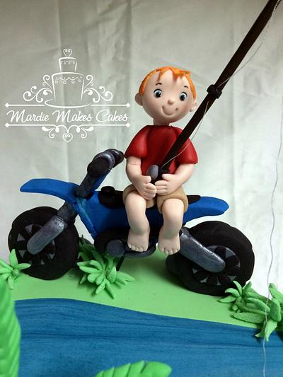 'Ashton on his Motorbike, Fishing' Cake - Cake by Mardie Makes Cakes