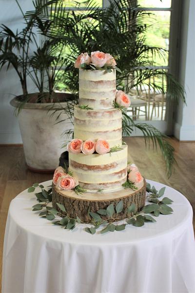 Semi naked wedding cake. - Cake by Cherish Cakes by Katherine Edwards
