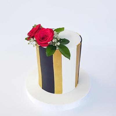 Black, white, and gold stripes  - Cake by Buttercut_bakery