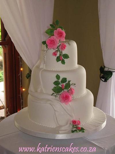 Fondant Drapes and Pink Sugar Roses - Cake by KatriensCakes