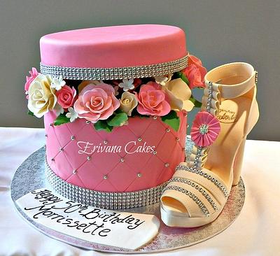 Box of Flowers with Gumpaste Shoe - Cake by erivana