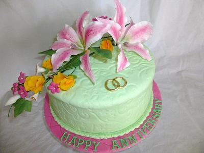 Cake with my first sugar spray flowers - Cake by Gulnaz Mitchell