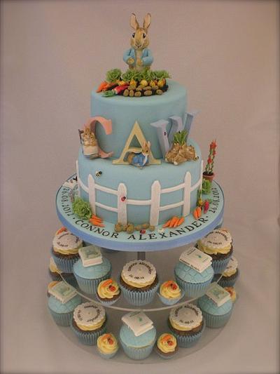 Little Cakes Peter Rabbit cake with matching cupcakes - Cake by Nicola Denbigh