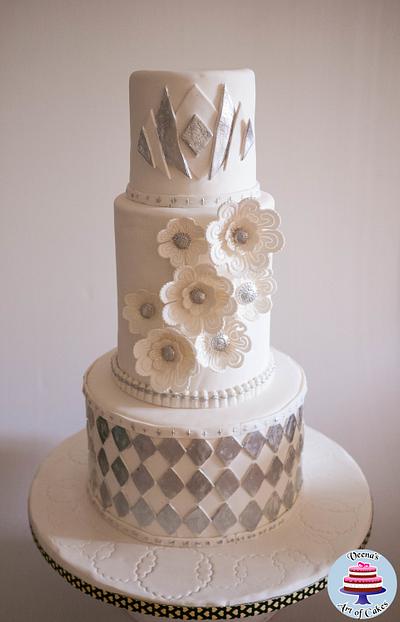 Art Deco Theme White Wedding Cake - Cake by Veenas Art of Cakes 