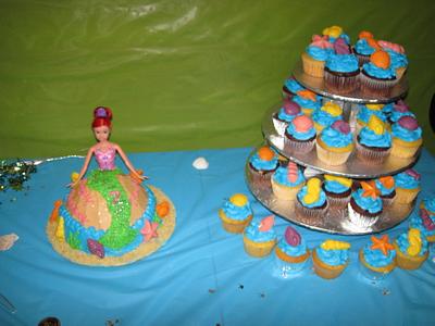 Mermaid Doll Cake & Seashell Cupcake Tower - Cake by Lori