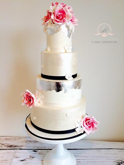 Silver Leaf and Lustre Rose Wedding Cake - Cake by Lindsay Marie Cake Designs