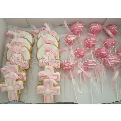 Baptism/Christening Cake pops and Cookies  - Cake by Innessa M