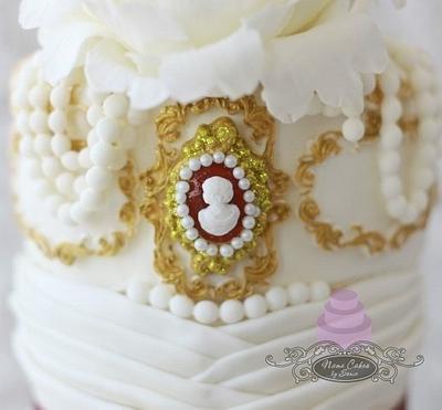 Elegant Cameo, White Peony and Pearls - Cake by Sonia Huebert