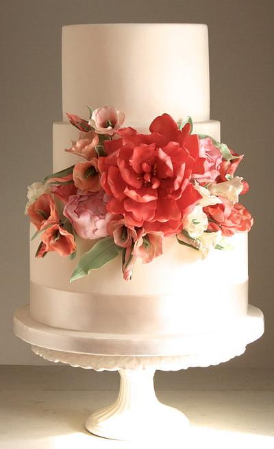 Coral and Pink Flowers - Cake by Sada Ray