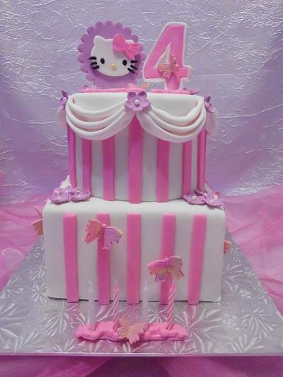 Hello Kitty with Stripes and Butterflies - Cake by Michelle