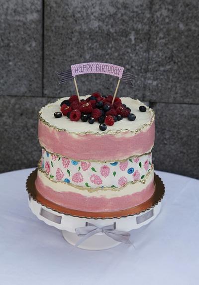 Fault line cake with drawed raspberries and bleberries - Cake by Sugar Witch Terka 