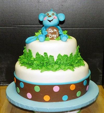 Baby Boy Blue Monkey - Cake by Sweets By Monica